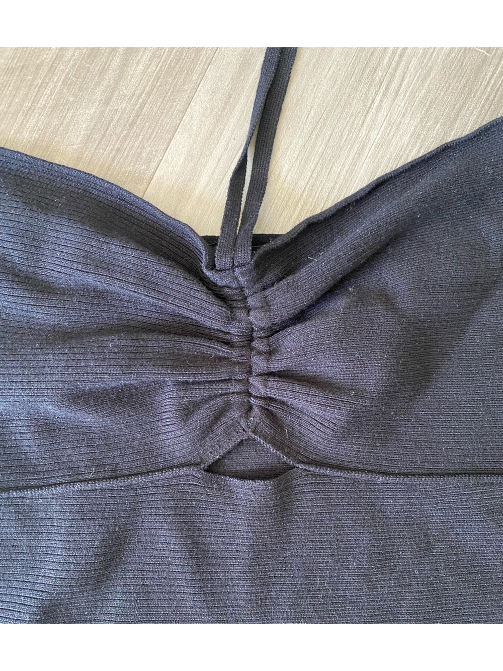 Express Black Ruched Front Off-Shoulder Crop Top - Picture 2 of 3